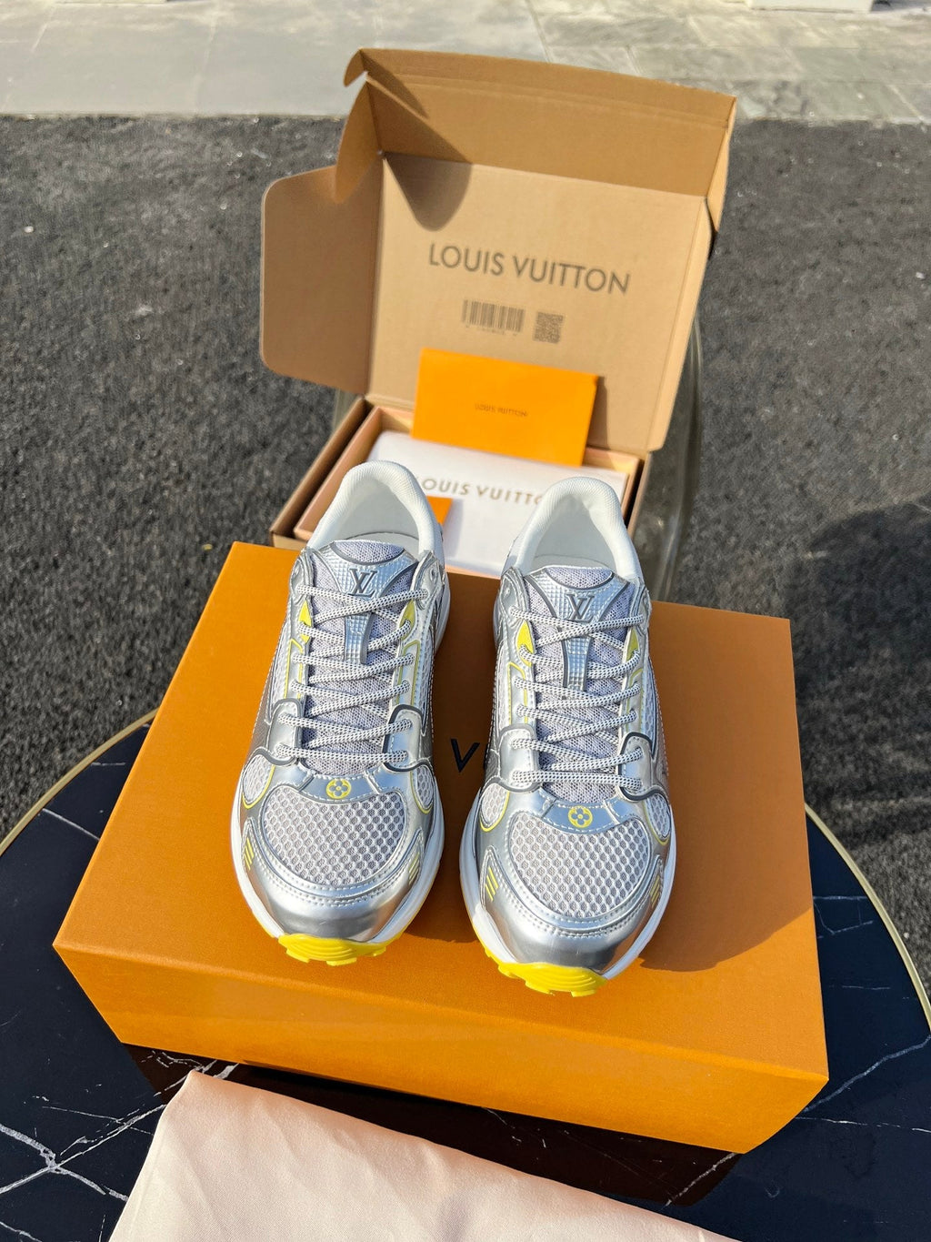 LV 26 Olympia Sneaker Yellow Silver Metallic in Fabric Mesh 600745 ( )