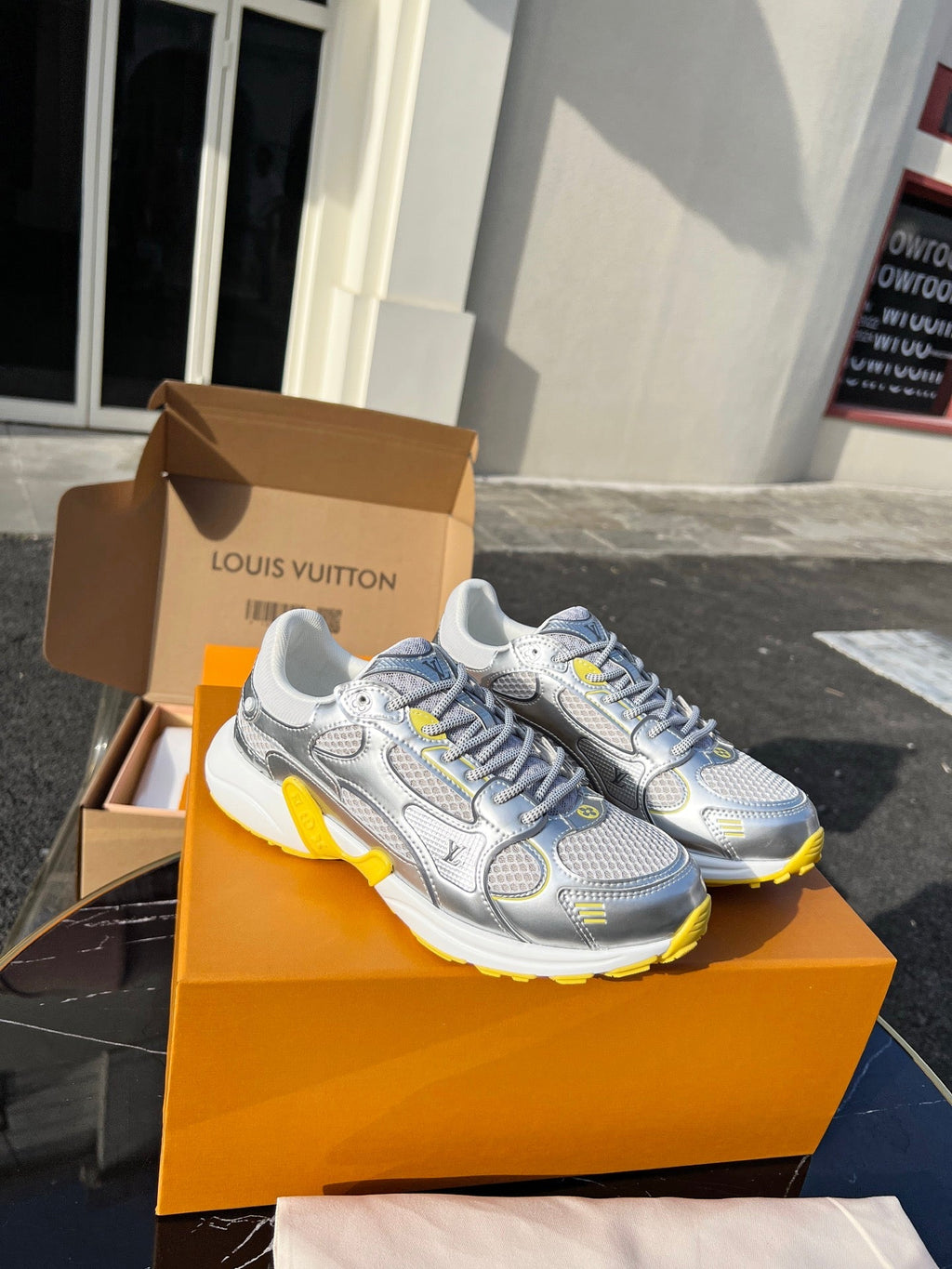 LV 26 Olympia Sneaker Yellow Silver Metallic in Fabric Mesh 600745 ( )