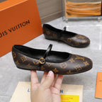 LV 25C Romy Flat Caramel Brown Monogram Sheepskin 600771