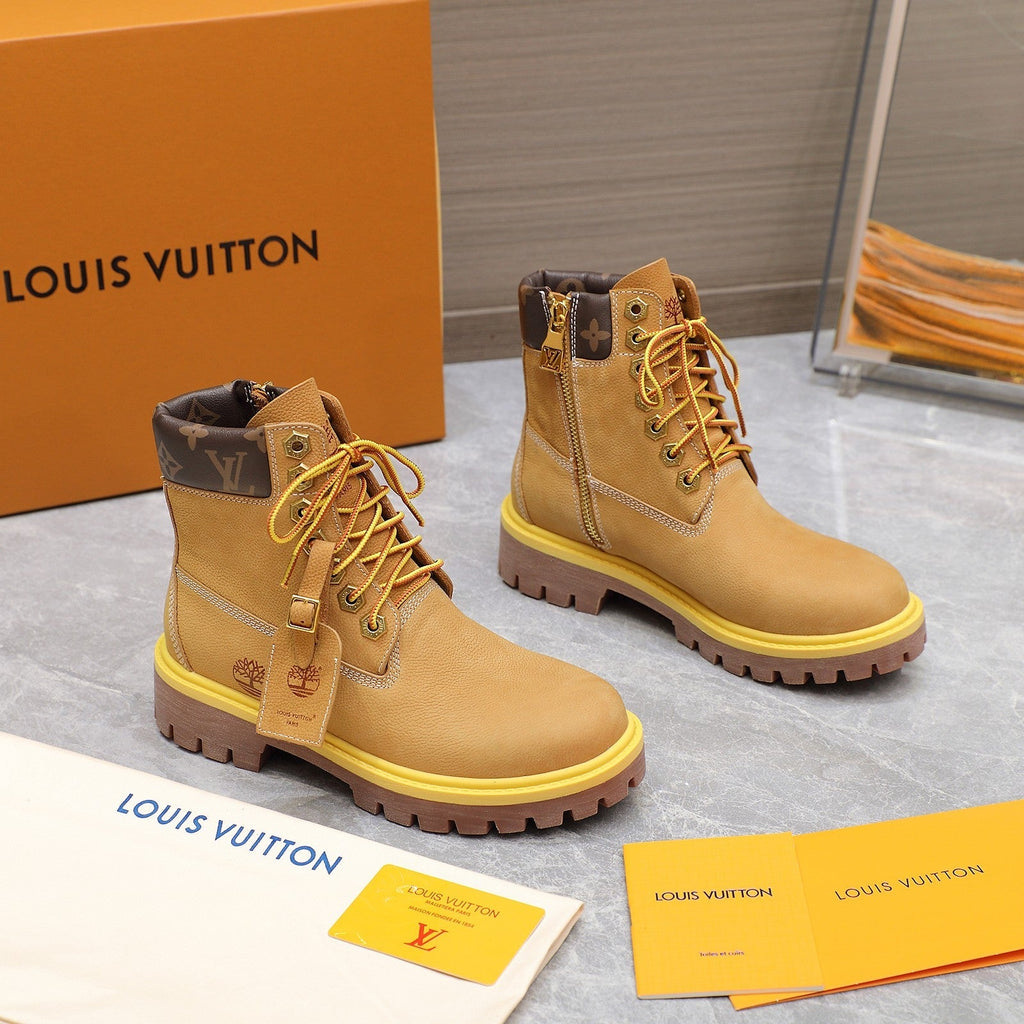 LV x Timberland Collaboration Monogram Brown Ankle Boots 35 in Suede Cowhide Leather 600806