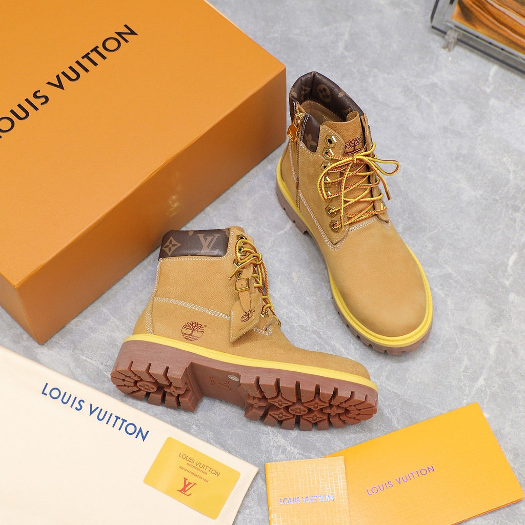LV x Timberland Collaboration Monogram Brown Ankle Boots 35 in Suede Cowhide Leather 600806