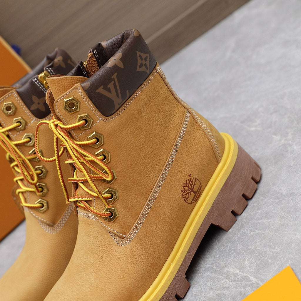 LV x Timberland Collaboration Monogram Brown Ankle Boots 35 in Suede Cowhide Leather 600806