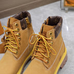 LV x Timberland Collaboration Monogram Brown Ankle Boots 35 in Suede Cowhide Leather 600806