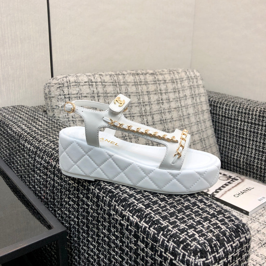 Chanel 26 Platform Chain Sandals White in Lambskin 602506