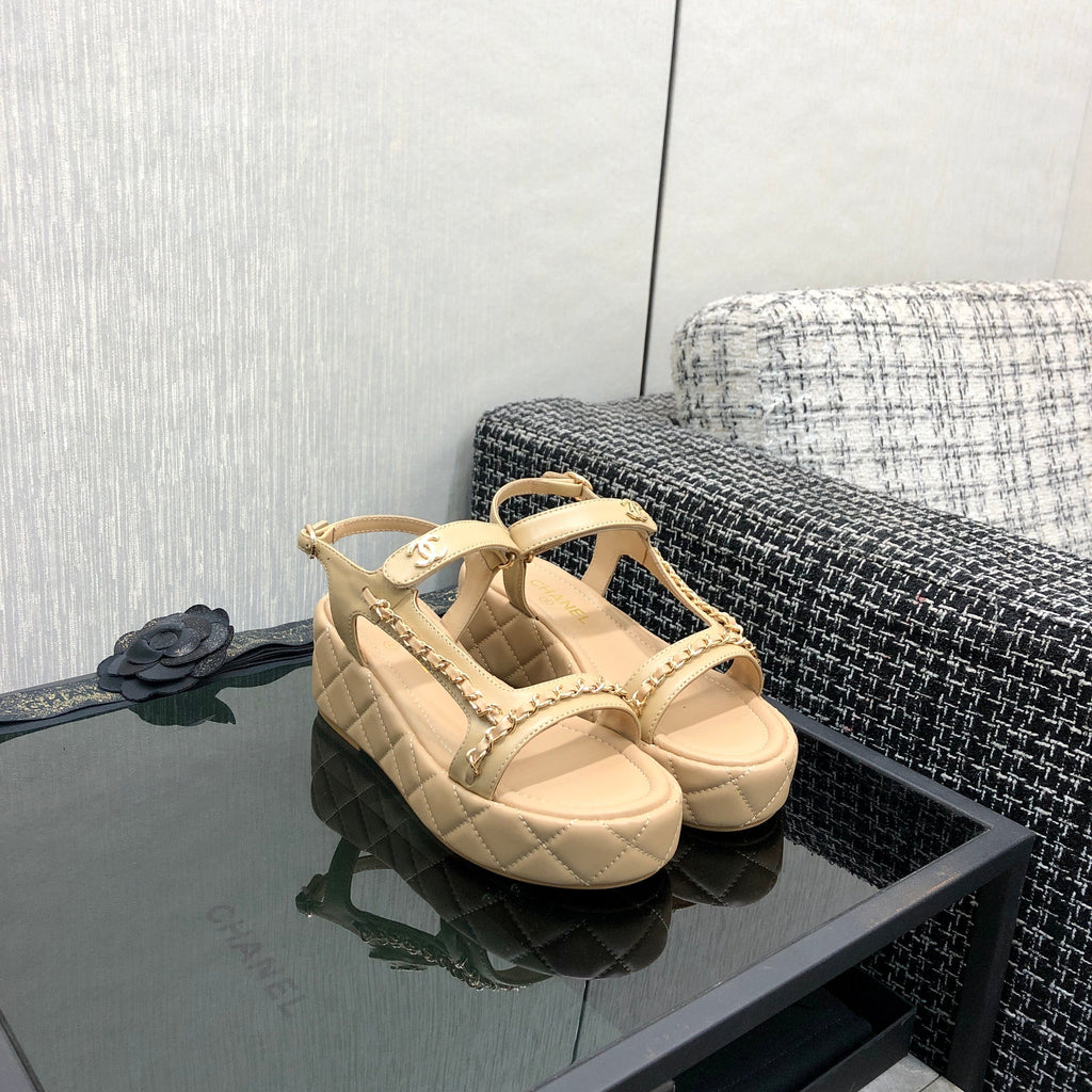 Chanel 26 Platform Chain Sandals Beige in Lambskin 602505