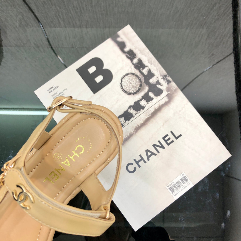 Chanel 26 Platform Chain Sandals Beige in Lambskin 602505