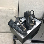 Chanel 26 Platform Chain Sandals Black in Lambskin 602503