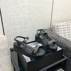 Chanel 26 Platform Chain Sandals Black in Lambskin 602503
