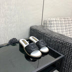 Chanel 26 High-Heeled Chain Slippers Black in Lambskin 602482
