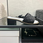 Chanel 26 High-Heeled Chain Slippers Black in Lambskin 602482
