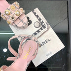 Chanel 26 Runway Style High-Heeled Sandals Pink in Tweed Fabric 602480