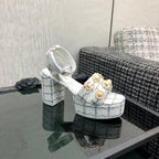 Chanel 26 Runway Style High-Heeled Sandals White in Tweed Fabric 602479