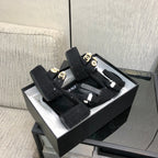 Chanel 26 Runway Style High-Heeled Sandals Black in Tweed Fabric 602477