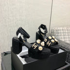 Chanel 26 Runway Style High-Heeled Sandals Black in Tweed Fabric 602477
