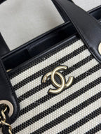 CC 26 Striped Woven Beach Bag 46 Black in Cowhide