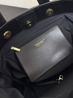 CC 26 Striped Woven Beach Bag 46 Black in Cowhide