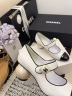 CC Pearl Heel with Rhinstone Clasp Mary Janes White Cowhide 602356