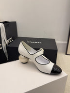 CC Pearl Heel with Rhinstone Clasp Mary Janes White Cowhide 602356