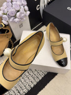 CC Pearl Heel with Rhinstone Clasp Mary Janes Beige Cowhide 602354