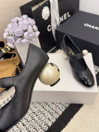 CC Pearl Heel with Rhinstone Clasp Mary Janes Black Cowhide 602353