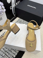 Chanel Square Toe Mary Jane Flats Beige in Mesh fabric 602172