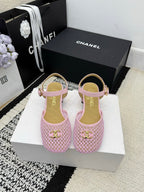 Chanel Square Toe Mary Jane Flats Pink in Mesh fabric 602170