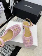 Chanel Square Toe Mary Jane Flats Pink in Mesh fabric 602170