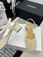 Chanel Square Toe Mary Jane Flats Off-white in Mesh fabric 602169