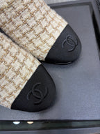 Chanel 26 Classic Chunky Heel Open Back Sandal 95 White in Tweed Fabric 602494