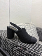 Chanel 26 Classic Chunky Heel Open Back Sandal 95 Black in Suede 602495