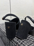 Chanel 26 Classic Chunky Heel Open Back Sandal 95 Black in Suede 602495