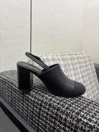 Chanel 26 Classic Chunky Heel Open Back Sandal 95 Black in Sheepskin 602497