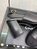 Chanel 26 Classic Chunky Heel Open Back Sandal 95 Black in Sheepskin 602497