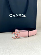 CC Women's Belt 3.0CM Pink Black Cowhide Red Buckle 616971