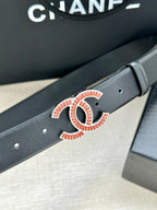 CC Women's Belt 3.0CM Black Cowhide Red Buckle 616968