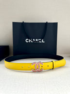 CC Women's Belt 3.0CM Yellow Black Cowhide Red Buckle 616967