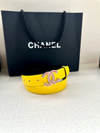 CC Women's Belt 3.0CM Yellow Black Cowhide Red Buckle 616967