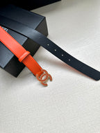 CC Women's Belt 3.0CM Orange Black Cowhide Red Buckle 616965