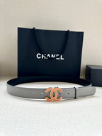CC Women's Belt 3.0CM Gray Black Cowhide Red Buckle 616964