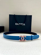 CC Women's Belt 3.0CM Blue Black Cowhide Red Buckle 616963