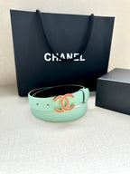 CC Women's Belt 3.0CM Mint Green Black Cowhide Red Buckle 616962