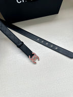 CC Women's Belt 3.0CM Black Cowhide Red Buckle 616961