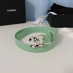 CC Women's Belt 3.0CM Light Green Cowhide White Black Buckle 597644