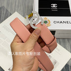 CC Women's Belt 3.0CM Pink Cowhide Sliver Diamond Buckle 586516