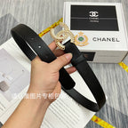 CC Women's Belt 3.0CM Black Cowhide Gold Diamond Buckle 586509