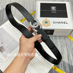 CC Women's Belt 3.0CM Black Cowhide Sliver Diamond Buckle 586508
