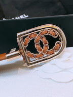 CC Women's Belt 3.0CM Tan Calfskin Sliver Black Buckle 572531