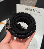 CC Elastic Waist Belt 3.0CM Black Canvas Sliver Diamond Buckle 195954