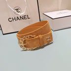 CC Belt 3.0CM Camel Brown Suede Gold Buckle 198423