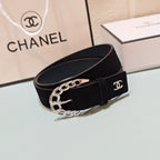 CC Belt 3.0CM Black Suede Sliver Buckle 198420